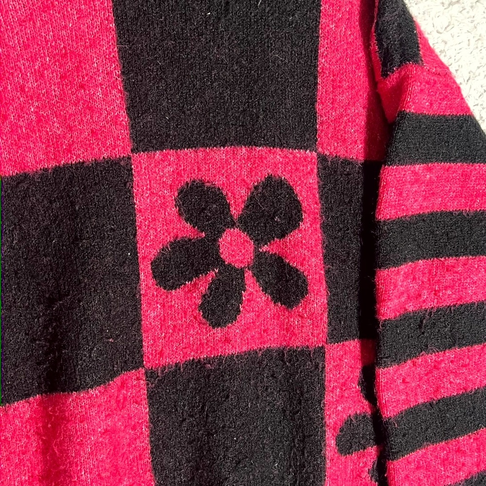 Zara Sweater Womens Small Pink Black Stretch Checkered Long Sleeve Crewneck - Picture 5 of 8